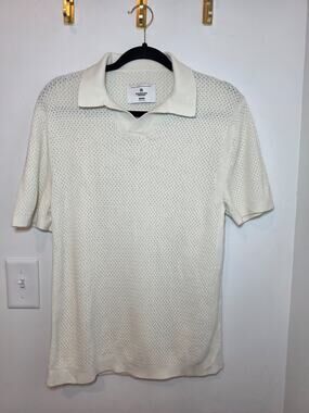 Reigning Champ Ivory Perforated Mesh Linen Blend Medi Polo Sweater Golf Shirt